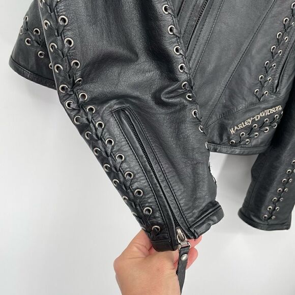 Harley Davidson Gypsy Road Laced Black Leather Moto Women’s Jacket Small - Picture 7 of 12